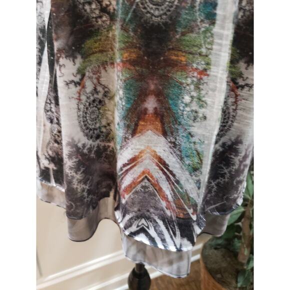 One World Live And Let Live Blouse Top Women Medium Multi Beaded Butterfly Print - Picture 10 of 14